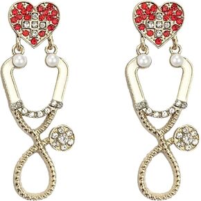 Nurse Gift for Women Rhinestone Stethoscope Earrings for RN Nurses Heart Stethoscope Dangle Drop Earrings for Nursing School Practitioner Gifts for Teen Girls