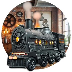 DI’Aroma Train Aroma Oil Diffuser Withy Heads 300ml Ultrasonic Cool Mist Diffuser with Waterless Auto Shut-Off Protection,2 Colors Changed LED for Home Office Whimsical Theme Gift.