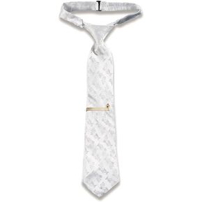 First Communion Tie with Clip for Boys, White Satin Chalice Brocade Necktie, Catholic Gift Accessory for Son Grandson or Nephew, 14 Inches, Adjustable