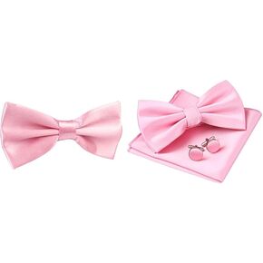 Alizeal Mens Adjustable Pre-tied Bow Tie-Light Pink, Tuxedo Bow Tie, Hanky and Cufflinks Set-Pink