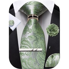 Ailisus Men's Tie Sets Floral Paisley Woven Necktie Pocket Square Cufflinks with Lapel Pin Brooch Tie Clip Tie Ring