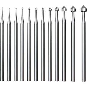 Luo ke 12 Pcs Jewelry Setting Burr - 3/32'' Shank Stone Setting Burs Cylinder - Cone Shape Lapidary Making Tools (010-050)
