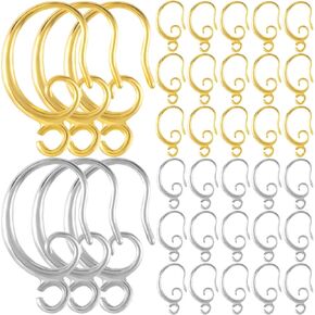 PAGOW 50Pcs Earring Hooks 18K Gold Plated Golden Brass Silver Ear Wire with Loops for DIY Carft Dangle Jewelry Findings