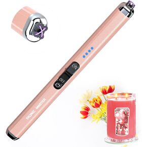 Electric Candle Lighter Rechargeable Lighters - Dual Arc Plasma Lighter Windproof & Flameless with Double Safety Switch(Rose Gold)