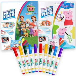 The Mega Deals Mess Free Coloring for Toddlers - Includes 18 Peppa Pig Mess Free Coloring Pages, 18 CoComelon Toddler Coloring with 10 Mess Free Markers - Great Activity Set Kids travel Essentials