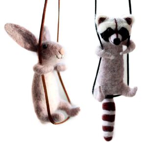 Artec360 Raccoon and Rabbit Needle Felting Kits 4" Playing on Rope 2 Pack - Needles, Finger Guards, Black High-Density Foam Mat, Instructions