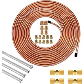 MuHize Brake Line Repair Kit - Upgraded 20 Ft.of 1/4 Brake Line with 4 Flared Tubes(2 Bubble Flared and 2 Double Flared), 4 Brass Compression Union 16 fittings Flexible Brake Tube Roll