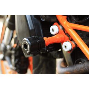 Motoaggrandize Frame Sliders Crash Protectors for KTM Duke 125 | 200 | 250 | 390 Heavy Frame Sliders with Brackets [Gen 1 and Gen 2] | Colour: Orange | White