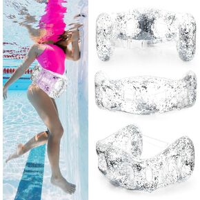 RoundFunny Inflatable Swim Belts for Adults 33 Inch PVC Swimming Training Aid Water Aerobics Exercise Swim Buoyancy Waist Belts with Adjustable Safety Buckle and Pump
