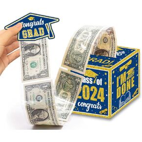 Graduation Decoration Class of 2025 Money Box - Green and Gold Graduation Money Box for Cash Gift Pull Congrats Grad Card and 100Pcs Transparent Bags for Graduation Gift Party Supplies