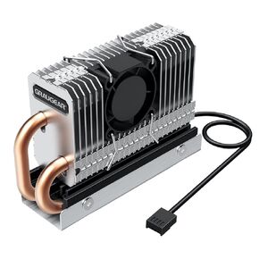 GRAUGEAR M.2 2280 SSD Heatsink, Direct-Touch Heat of Dual Copper Heat Pipes, 25 mm Cooling Fan Built-in PWM Control, Aluminum Plate-Fin Design, Thermal Pads incl. Cooler for M.2 NVMe/SATA[G-M2HP04-F]