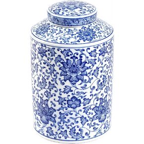 Blue and White Ginger Jar, Chinoiserie Porcelain, Blue and White Ginger Jar for Home Decor, Good Ideal for Living Room, Shelf, Table, 8" H