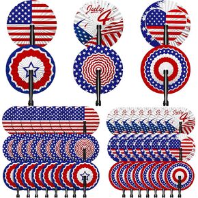 Roowest 60 Pack July 4th Patriotic Fan Bulk American Flag Folding Handheld Fans Paper Round Fans for Independence Day Veterans Memorial Day Gifts Party Favors in Saudi Arabia
