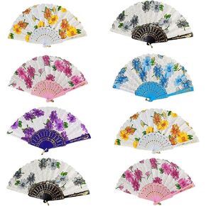 12 Pack Peacock Hand Fans Spanish Flower Dancing Fans Summer Handheld Folding Fans Party Favors for Girls Women (Random Pattern)
