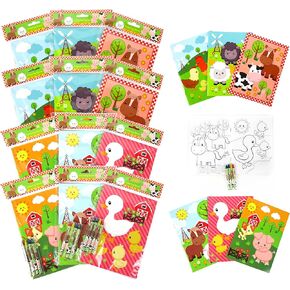 Tiny Mills Farm Animals Coloring Books with Crayons Party Favors with 12 Coloring Books and 48 Crayons, Fun Barnyard Party Favors, Farm Animals Prizes, Favor Bag Filler, Barnyard Party Supplies