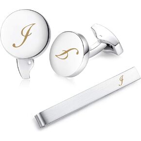 HONEY BEAR Initial Alphabet Letter Cufflinks Tie Clips Set for Mens Gift