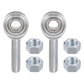Kozelo 2pcs ECM6 Rod End Joint Bearing - [3/8" Bore, 3/8-24 UNF Left Hand Thread] Male Rod End with Jam Nuts, 45# Carbon Steel