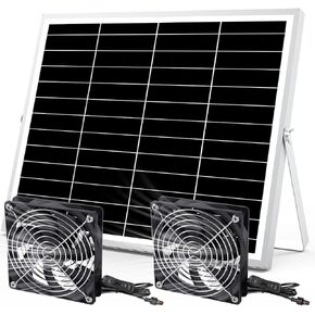 5 Inch Solar Powered Fan, Solar Exhaust Intake Fan Kit, IPX7 Waterproof Dual Fans with 13Ft On/Off Switch Cable, Cooling Ventilation for Greenhouse, Chicken Coop, Shed, Dog House, Outside