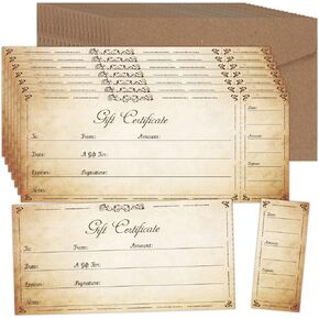 JarThenaAMCS 25Pcs Gift Certificate for Business with 25Pcs Envelopes and Stickers Pink Gradient Blank Voucher Coupons for Beauty Salon Restaurants Birthday Client, 8.6 x 3.5Inch
