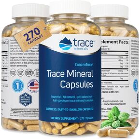 Trace Minerals | Low-Sodium ConcenTrace Capsules | Daily Magnesium and Potassium Supplement, Full Spectrum Electrolytes | Certified Vegan, Non GMO, Gluten Free | 270 Capsules