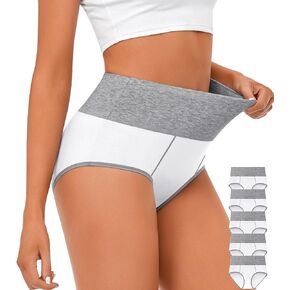 ASIMOON High Waisted Cotton Underwear for Women Stretch Tummy Control Full Coverage Postparturm Briefs Panties 5 Pack