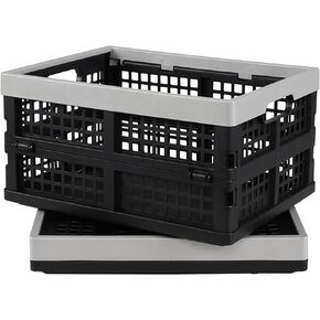 Qskely 2-Pack Plastic Collapsible Storage Crates, 15 L Stackable Folding Crate