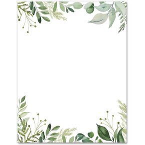 AnyDesign 60 Sheets Greenery Stationery Paper Green Leaf Border Letterhead Paper 8.5 x 11 Inch Watercolor Spring Summer Letter Writing Paper for Notes Greeting Cards Invitation Office School Printing