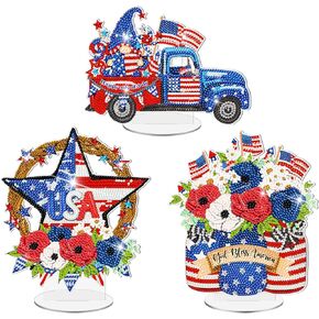 Frienda 3 Pcs 4th of July Diamond Art Tabletop Decorations Patriotic Centerpieces Memorial Day DIY Diamond Art Independence Day Desktop Ornaments for Table Tabletop Decoration