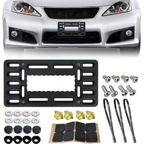 Car License Plate Frame, License Plate Bracket Holder, Front License Plate Mounting Kit, Front Bumper License Plate Mounting Kit, Universal Bumper Car Tag Frame Mount Adapter for Vehicle Truck Trailer