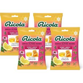 Ricola Honey Lemon w/Echinacea Herbal Cough Suppressant Throat Drops, 19ct Bag (Pack of 4)