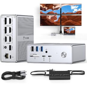 TobenONE Quad Monitor Docking Station with 4 HDMI, 18-in-1 DisplayLink Docking Station with 120W Charger, USB C Dock for Thunderbolt 4/3, USB-C Windows, MacBook(4 USB, 2 USB-C, Ethernet,SD/TF,Audio)