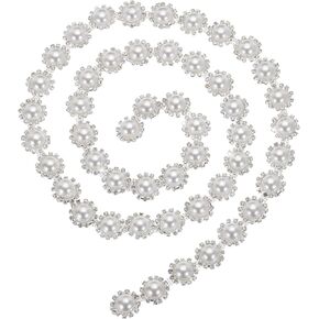 MECCANIXITY 2Yard Pearl Rhinestone Trim,Pearl Beaded Trim Chain for DIY Crafts,Bridal Decorations,Bags Decoration,Sewing