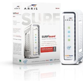 ARRIS SURFboard 8x4 DOCSIS 3.0 كابل مودم / موجه واي فاي AC1600، أبيض، SBG6700AC (متجدد)