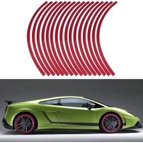 Reflective Rim Tape 16pcs Car Mortorcycle Wheel Stripes Bicycle Wheel Decals Stripe Decals Wheel Stickers for Rims Fit for 16-19 inch Car Mortorcycle Bike MTB Wheels (Red)
