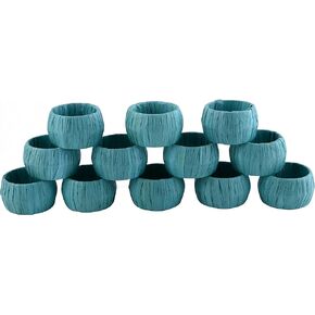 Origin Mugs Turquoise Handmade Rattan Rattan Napkin Rings Round Napkin Ring for Dinning Table Parties, Set of 12
