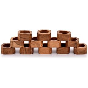BHAVATU Napkin Ring Acacia Wood Napkin Rings Classic Everyday Use Thanksgiving, Christmas Napkin Rings Buckles,Festive Party Gift Farmhouse for Table Decorations (Set of 12, Brown)