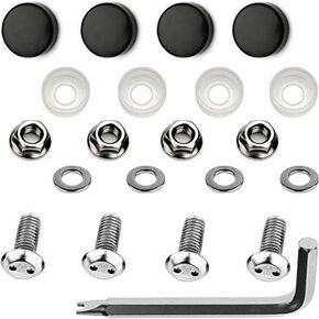 LFParts Stainless Steel Rust Resistant Motorcycle License Plate Frame Security Anti-Theft Machine Type Screws Fasteners (M6x12mm, Chrome Caps)