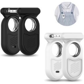 [2 Pcs] for Galaxy SmartTag2 Case with Invisible Pin, Full Protective Anti-Slip Soft Silicone Case for Samsung Galaxy Smart Tag 2 for Kids Pet Clothing Backpack Luggage (Black & White)
