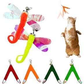 FLUFFIES Cat Worm Toy Refills Cat Toys Wand Replacement (6 Pieces) Cat Feather Toy Refill Cat Wand Refill Attachments for Indoor Cats (Dragonfly 2ea, Glitter V 4ea)
