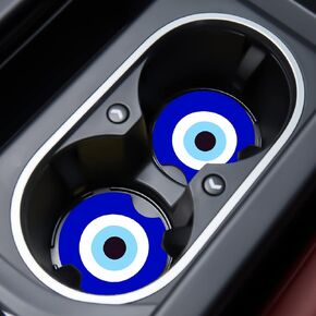 Jupswan Car Cupholder Coaster Absorbent 2 Pack Blue Evil Eye Rubber New Automotive Cup Holder Decal Decor Accessories for Women Men BD0822-14