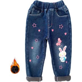 Peacolate 4-9 Years Winter Little Girls Fleece-Lined Thicken Jeans