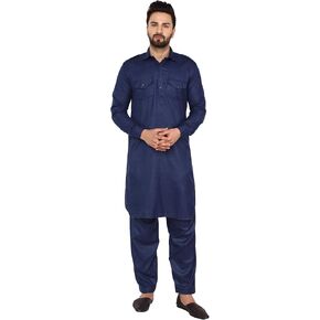 SKAVIJ Men's Tunic Cotton Pathani Kurta Pajama Set Indian Casual Dress Suit in Kuwait