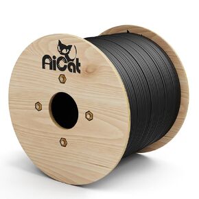 AiCat Cat5e Outdoor, 1000ft, Waterproof Direct Burial Rated CMX, Black 24AWG Solid Bare Copper, 350MHz, UL Listed, Unshielded UTP, Bulk Ethernet Cable