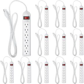 Kanayu 12 Pack 6 Outlet Surge Protector 6 ft Long Electrical Extension Cord with Multiple Outlets Flat Plug Power Strip for Home Office (Black)