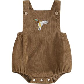 Pudcoco Infant Baby Boys Girls Overalls Sleeveless Mallard Duck Embroidery Corduroy Rompers Newborn Summer Outfit in Kuwait