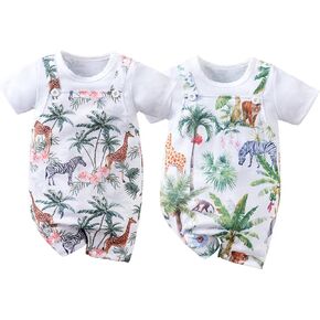 RELABTABY 2-Pack Baby Boys Girls Romper Newborn Cartoon Print Short Sleeve Onesie Summer Clothes