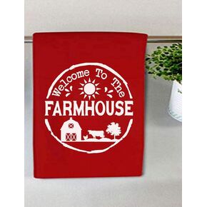Farmhouse Kitchen Dish Towel - Red Flour Sack Towel - Welcome to the Farmhouse Towel