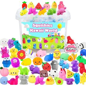 Mochi Squishies Squishy Toy 120pcs Party Favors for Kids Classroom Prize Mochi Squishy Mini Kawaii squishies Mochi Stress Reliever Anxiety Toys Easter Basket Stuffers fillers with Storage Box