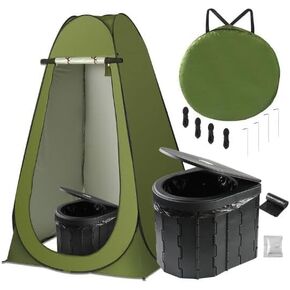 CAMP SOLUTIONS Camping Toilets Portable with Pop up Privacy Tent, X Large Portable Toilet Potty for Adults,2 in 1 Portable Toilet for Adults for RV Camping Travel