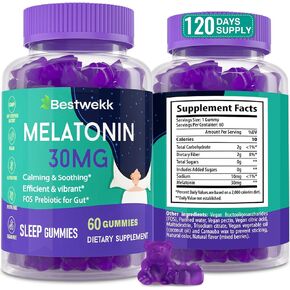 Melatonin Gummies 30mg for Adults - Optimal Circadian Rhythms, Relaxation & Soothing, High Dose Exogenous Melatonin Supplement with Sodium & FOS Prebiotic for Gut Health, pH Balance - 120 Counts